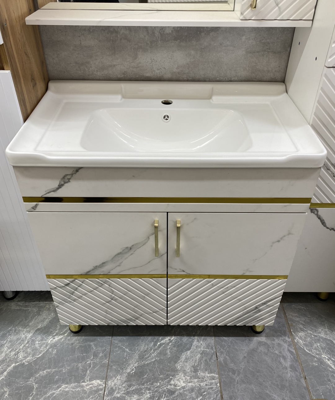 Тумба с раковиной 30369274_Елка Золото 80 см, 80x85x48 см, белый
