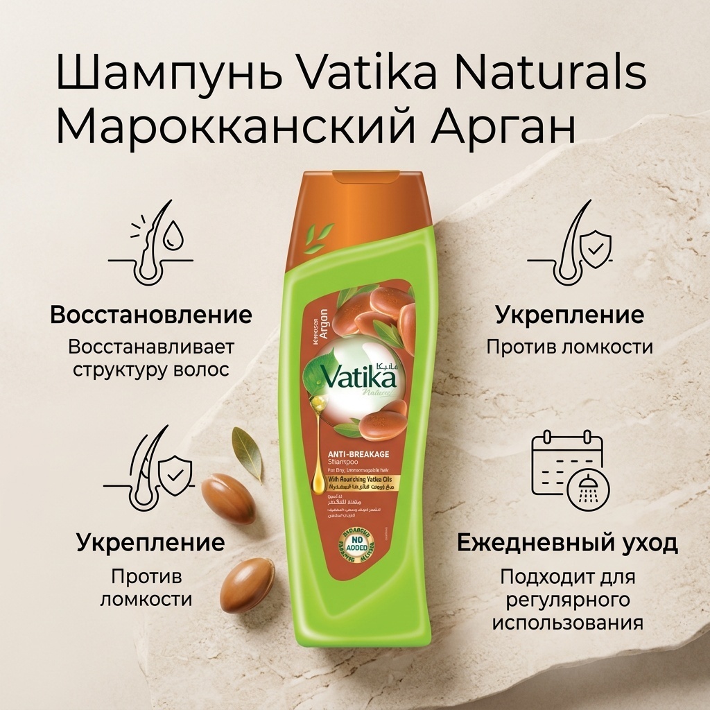 Vatika Naturals с Арганом шампунь 400 мл