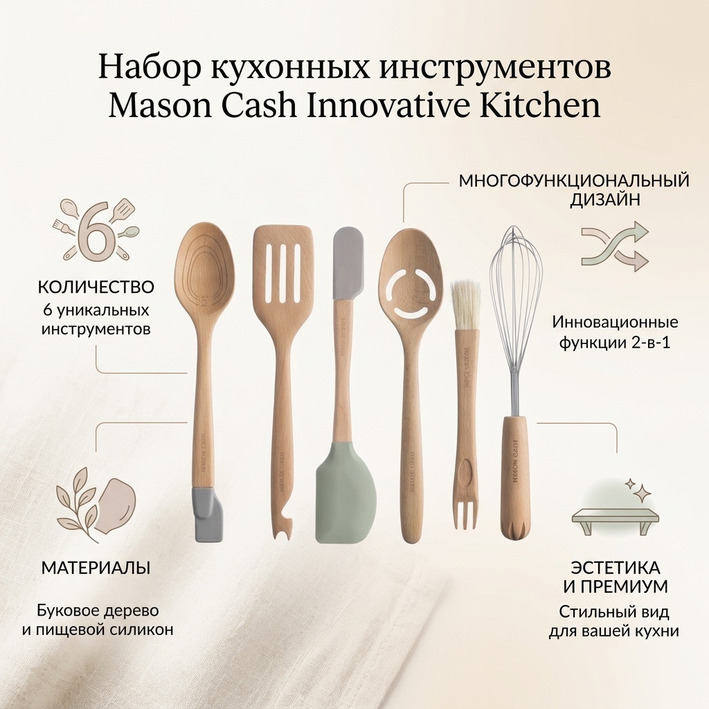 Набор кухонных инструментов MASON CASH дерево, силикон, 6 шт