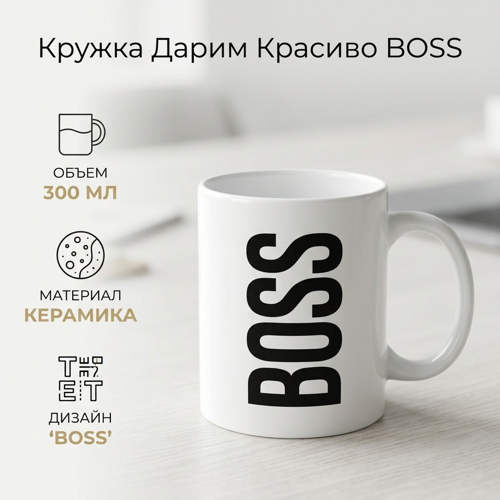 Кружка Дарим Красиво «BOSS», 300 мл, керамика, 1 шт.