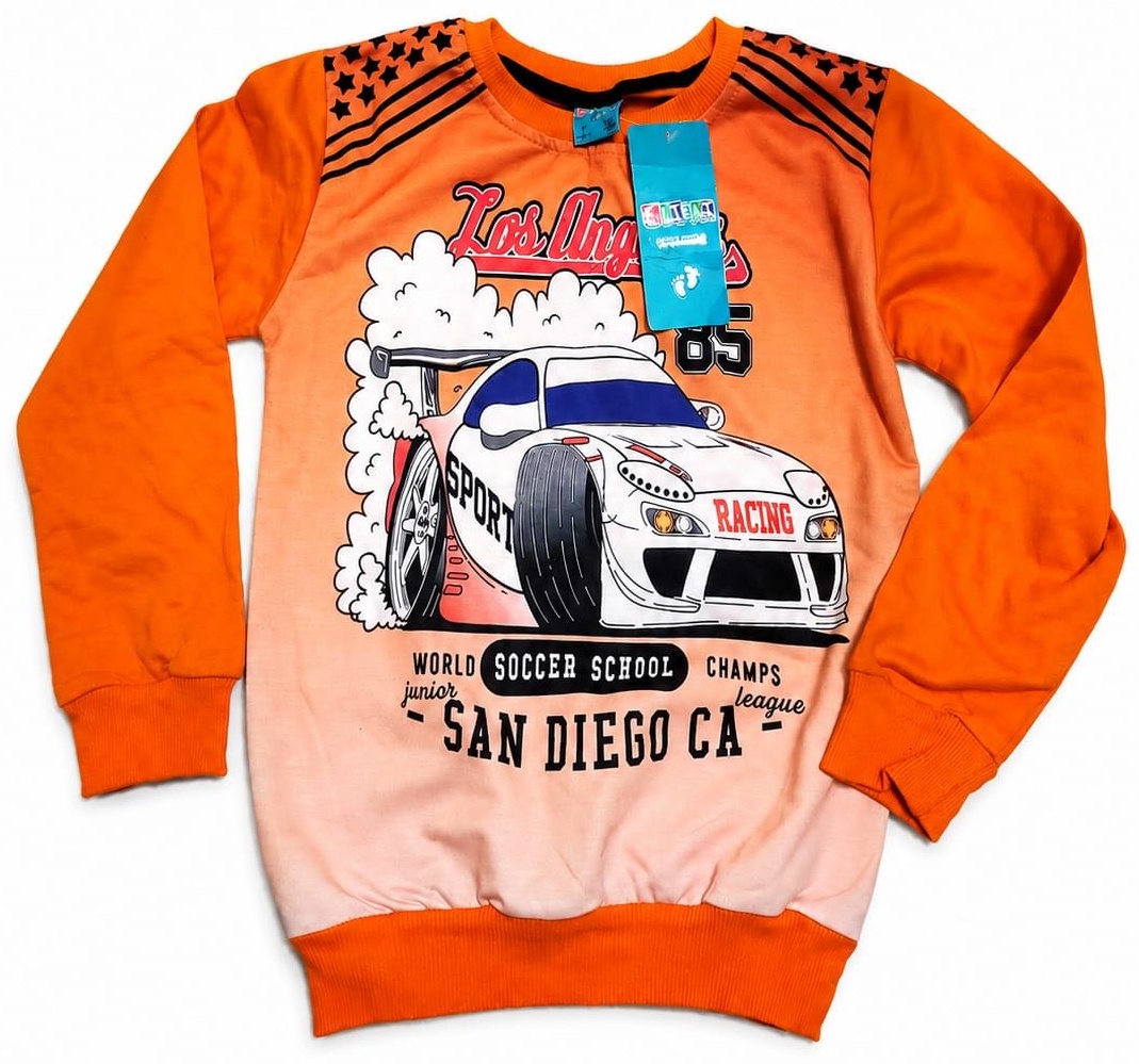 Свитшот Kids wear автомобиль, надпись SAN DIEGO CA оранжевый