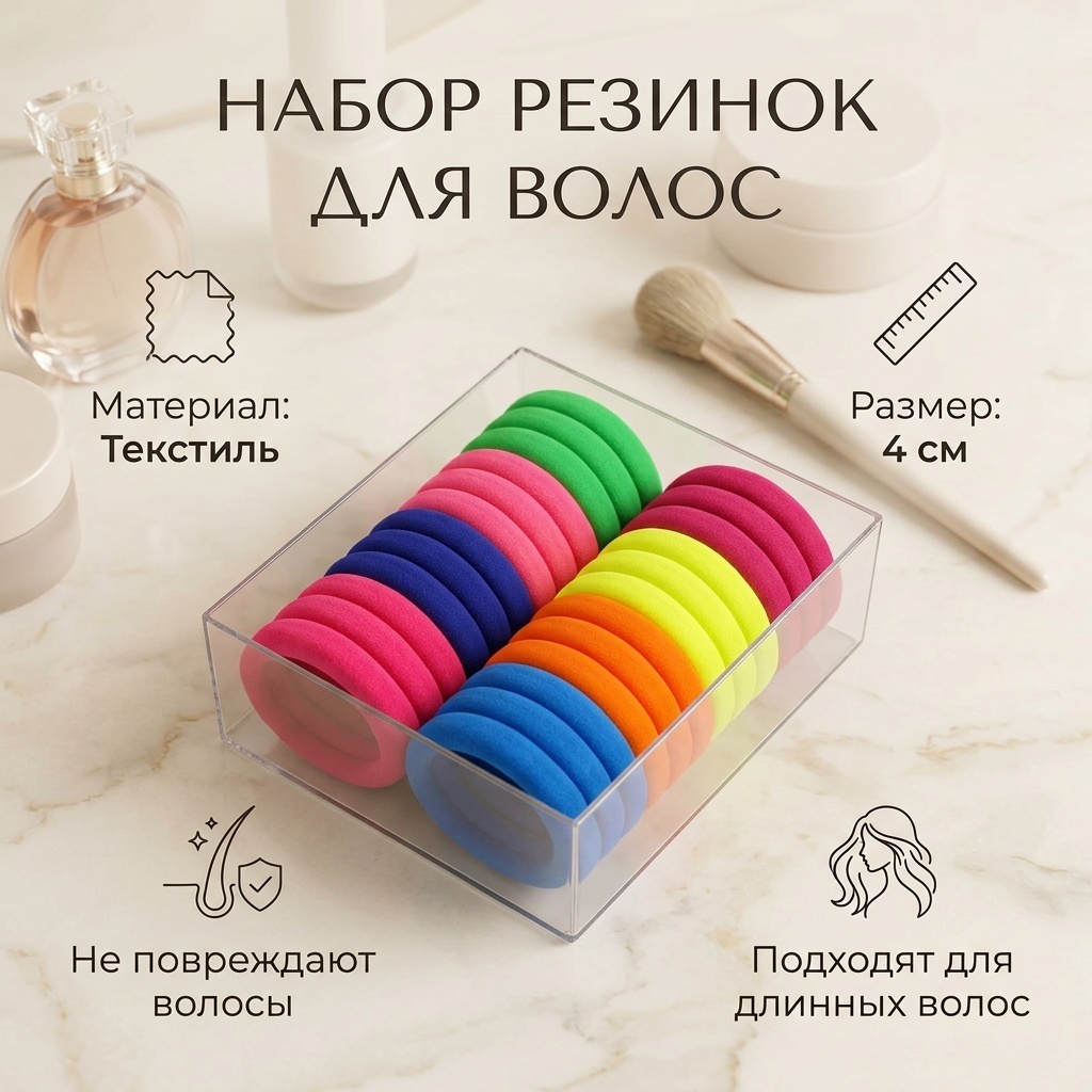Набор резинок для волос бобины в контейнере 24 шт