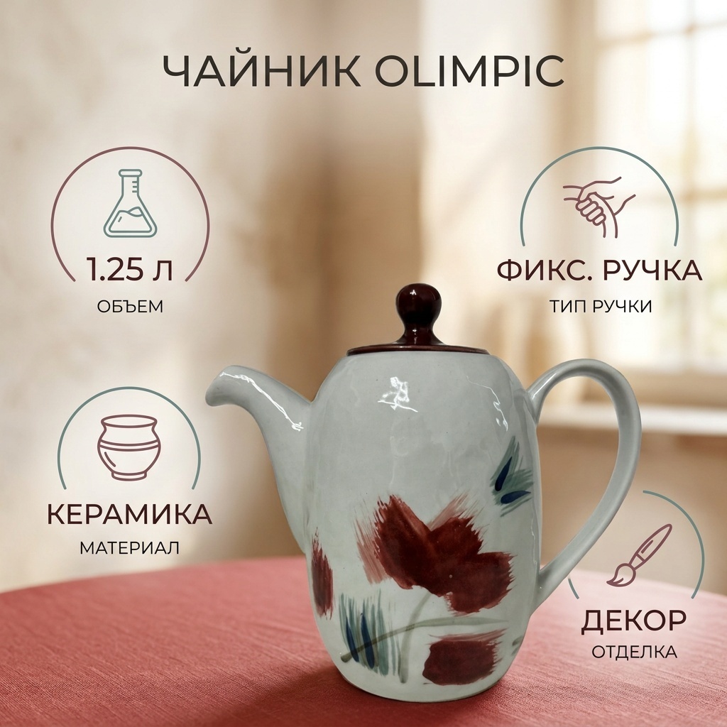 Чайник Olimpic с рисунком 211978 1.25 л, керамика