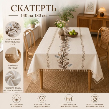 Скатерть GFL Home Уютный дом Len-1 180x140 см, лен, полиэстер, хлопок, 1 шт