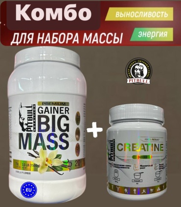 Pitbull Nutrition Premium Gainer Big Mass + Creatine Monohydrate Ваниль, Яблоко 1800 г