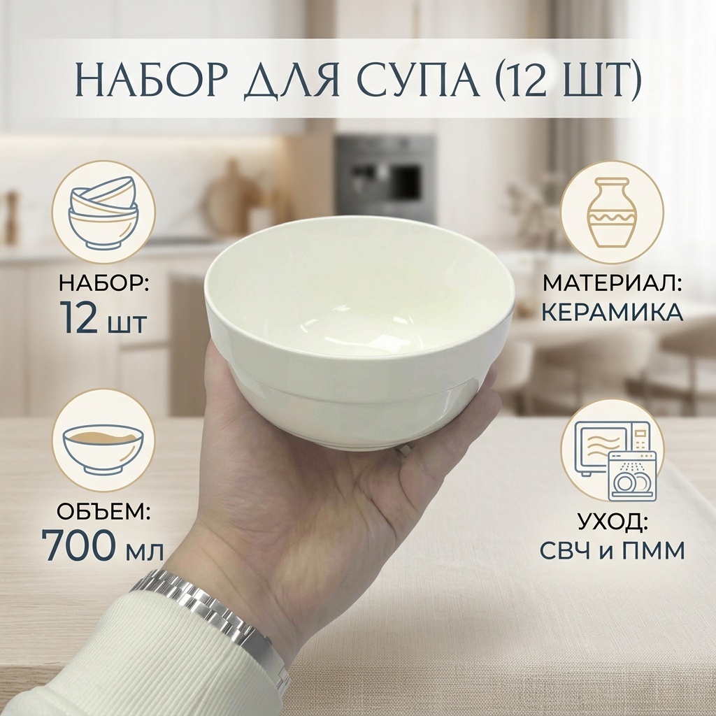 Супница 13х13 см, керамика, 12 шт