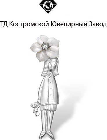 Брошь ТД Костромской Ювелирный Завод 42120041 вес 9.46 г серебро, перламутр