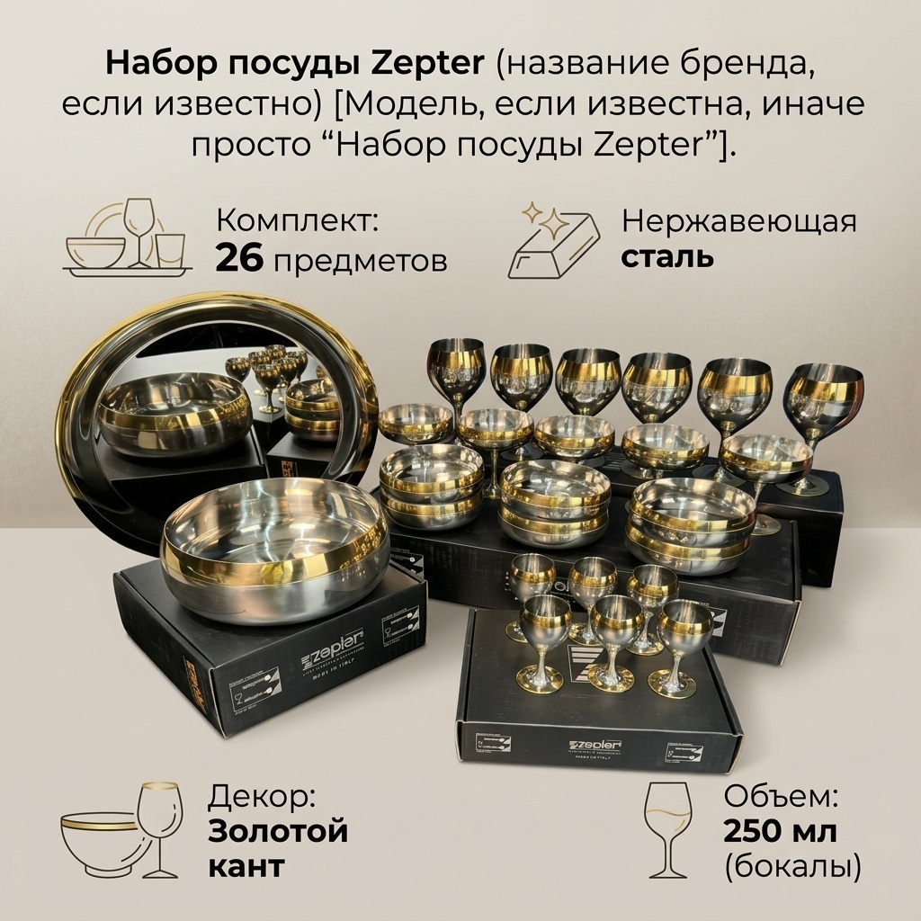 Набор бокалов 250 мл, нержавеющая сталь, 6 шт