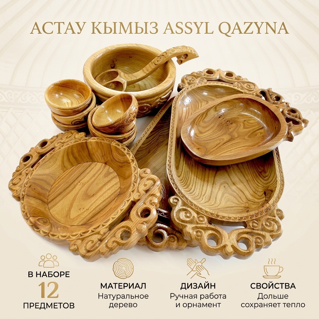 Assyl Qazyna астау Астау Кымыз 12 шт, дерево