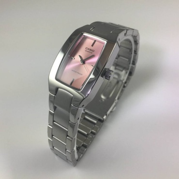 Кварцевые CASIO Soft Pink Silver, нежный циферблат нержавеющая сталь