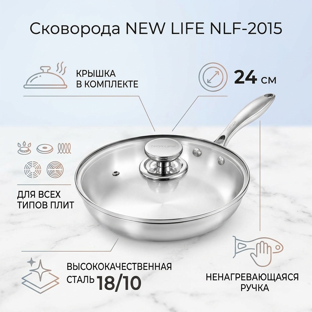 Сковорода New Life 24 см , нержавеющая сталь