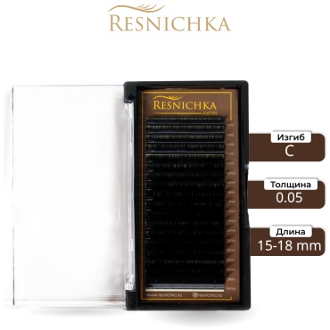 Resnichka единичные C 0.05 мм черный mix 15-18 мм