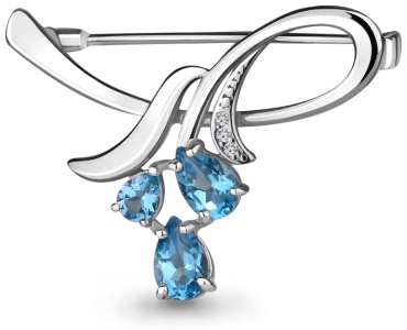 Брошь AQUAMARINE 7730605А вес 2.43 г серебро, топаз