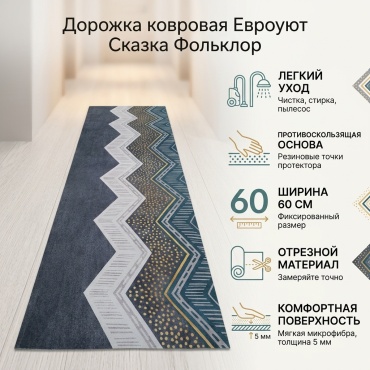 Ковровая дорожка Евроуют короткий ворс, резина, полиэстер, микрофибра, 60 см x 0.9 м