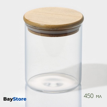 BayStore банка dlya_hraneniya_450ml, стекло, бамбук