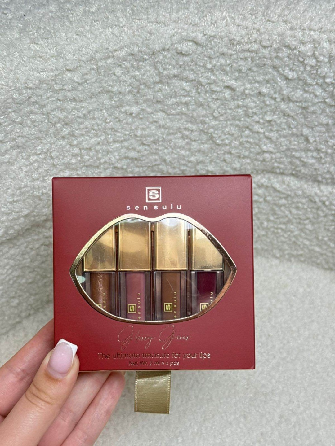 Sen Sulu Сен сулу набор мини блесков блеск для губ SILK KISS, PEACH VELVET, CARAMEL SOUFFLE, CHERRY BOMB