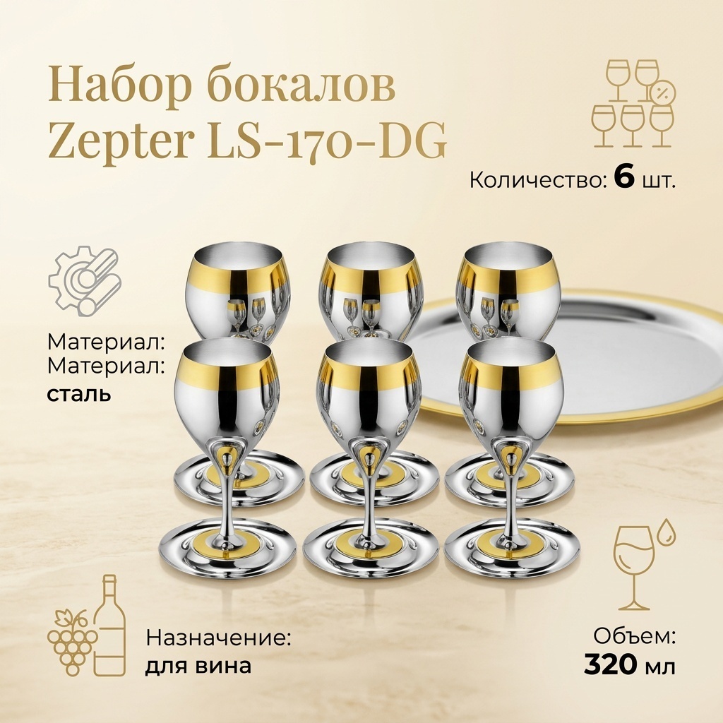 Набор бокалов Zepter 320 мл, сталь, 6 шт