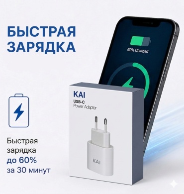 KAI Быстрое зарядное устройство KAI Adapter 35W USB Type-C 35 Вт белый USB Type-C 35 Вт белый