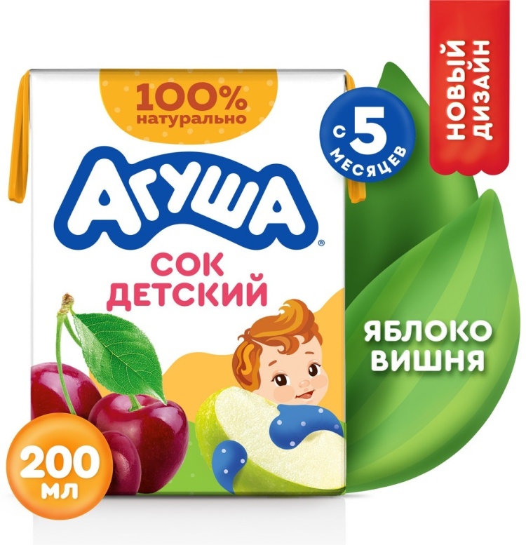АГУША СОК 200мл ЯБЛОКО ВИШНЯ 5МЕС.+