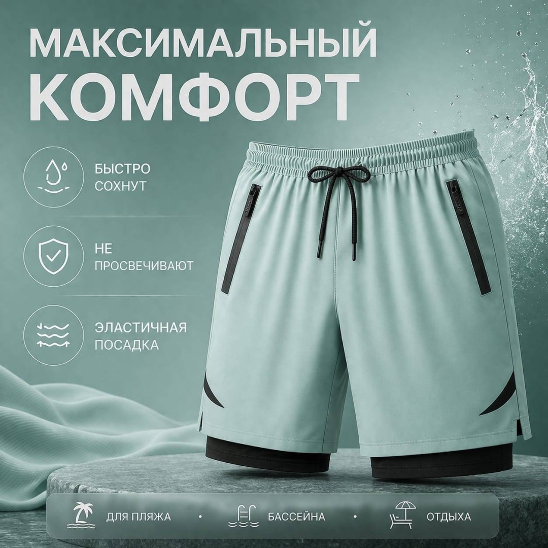 Шорты RUZVAN черный, бирюзовый