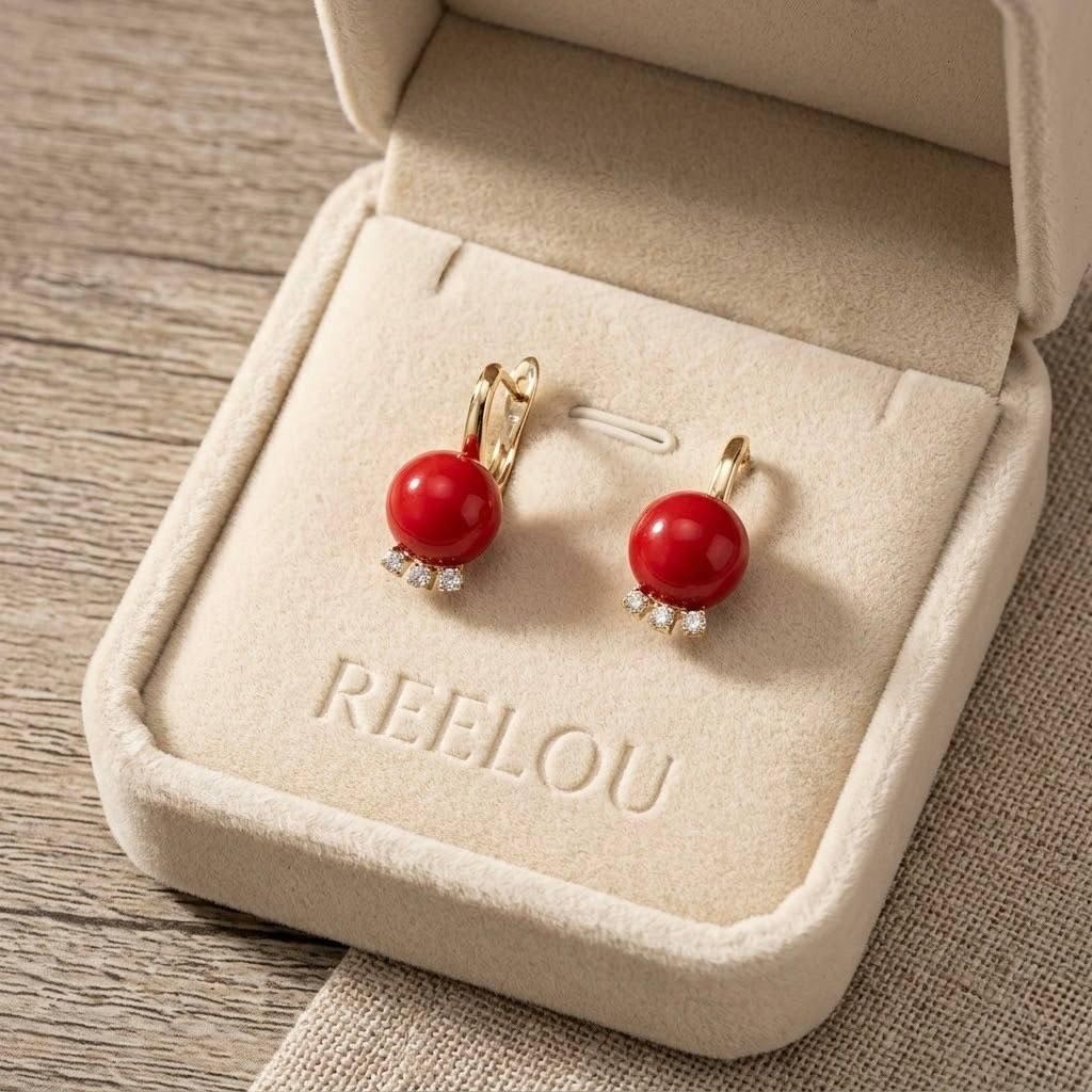 Серьги REELOU 035 вес 2.8 г сплав покрытый золотом 24К, циркон