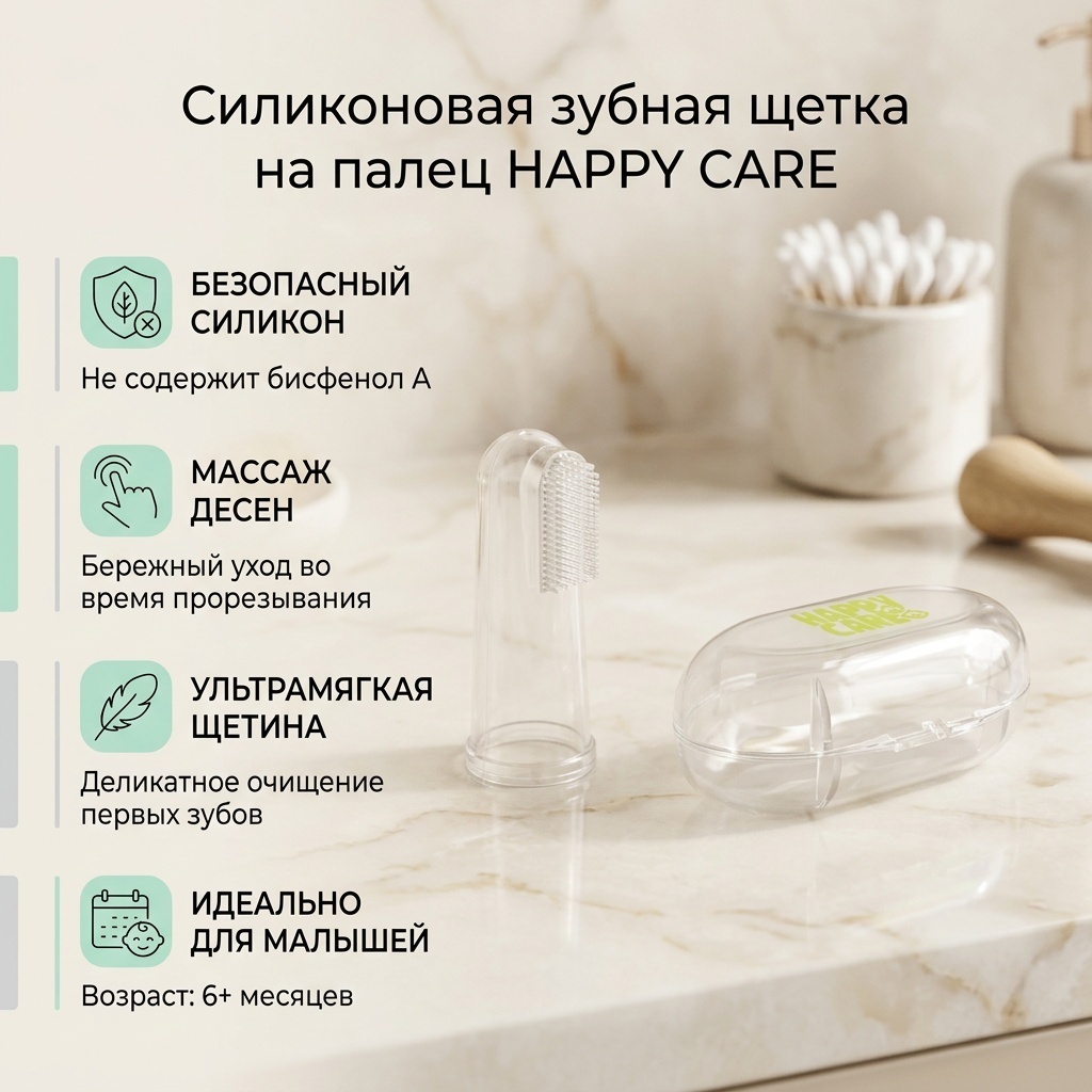 Happy Care силиконовая на палец зубная щетка мягкая 1 шт