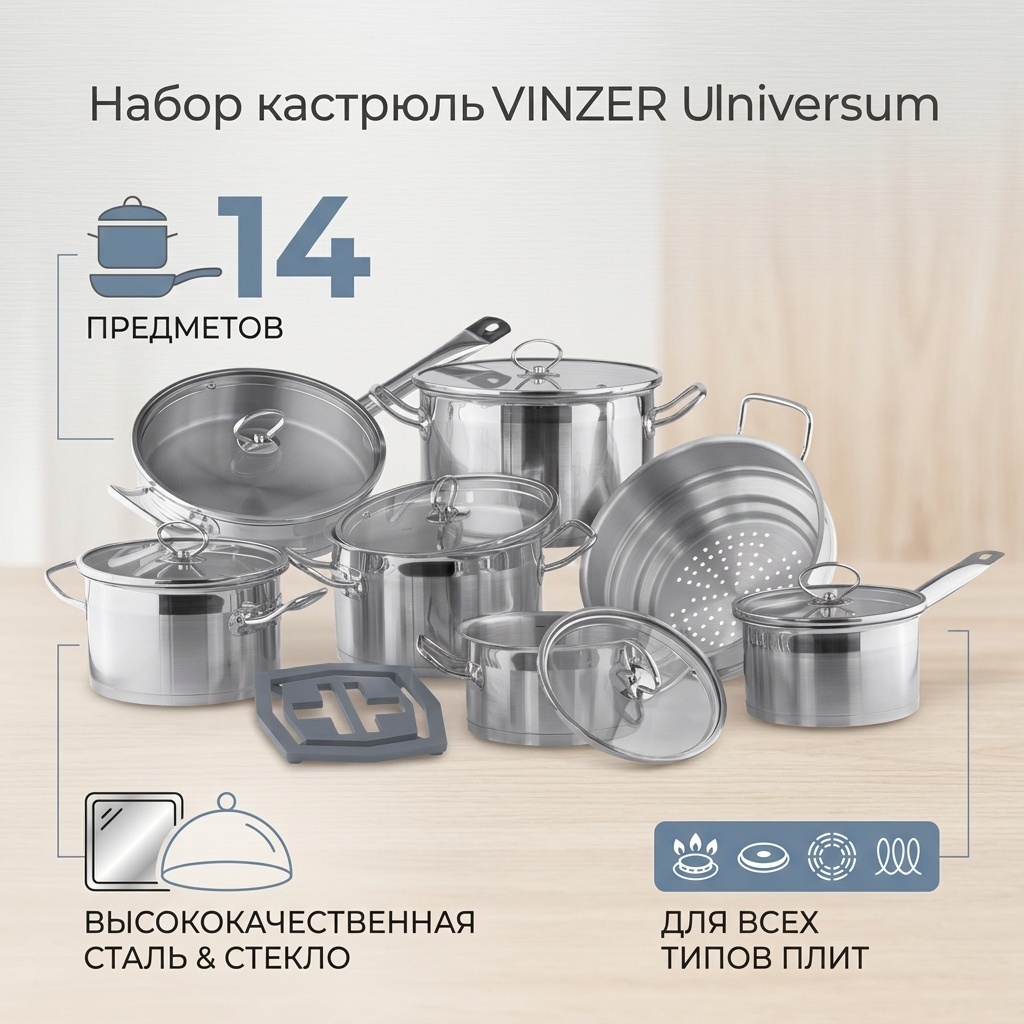 Набор кастрюль VINZER 14 в 1