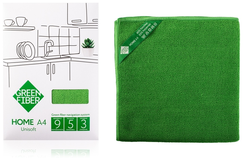 Тряпка для металлических поверхностей, для пола, универсальная Greenway Green Fiber 1 шт, микрофибра