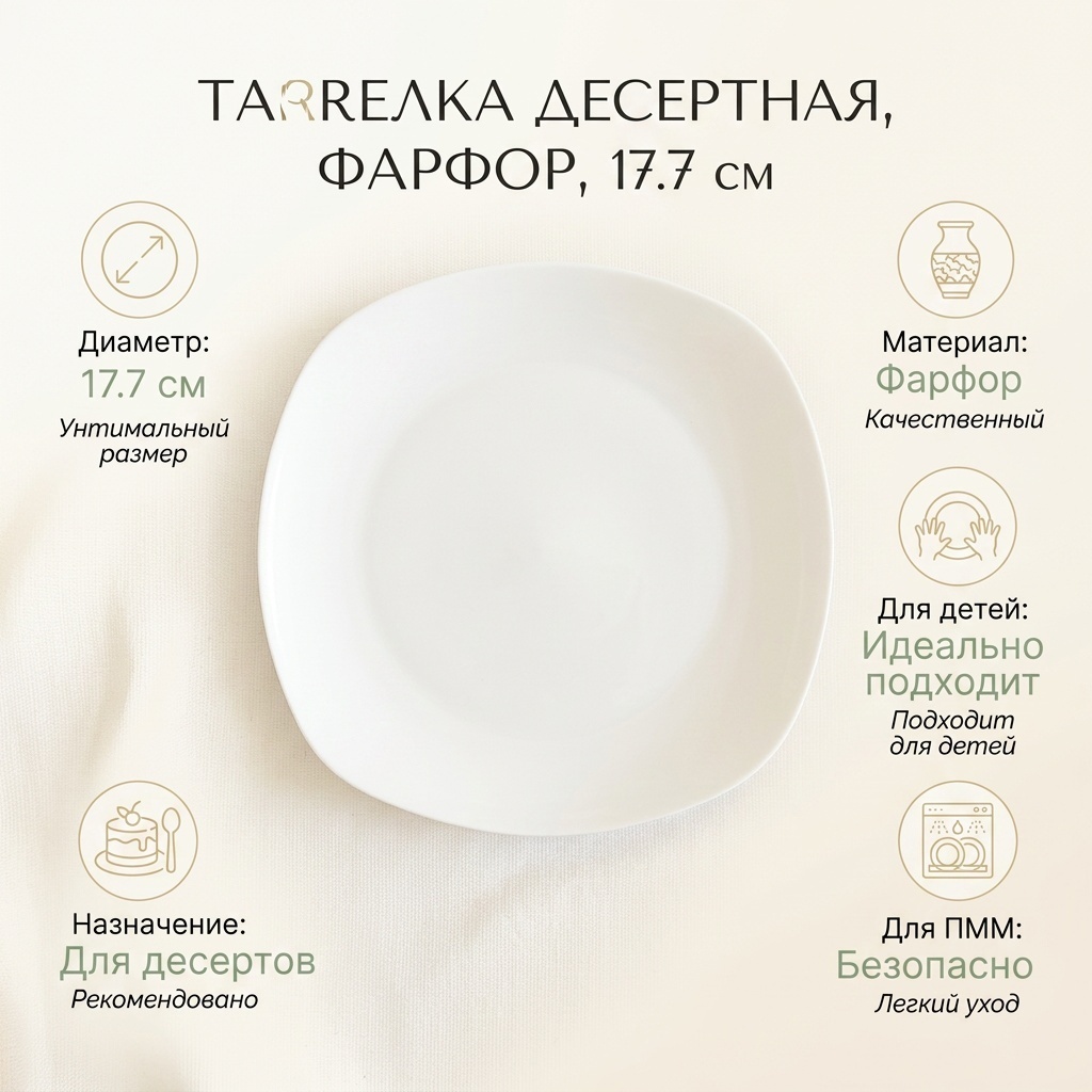 Тарелка 17.7 см, 1 шт, фарфор
