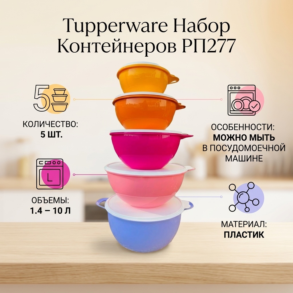 Tupperware набор контейнеров РП277 5 шт, пластик