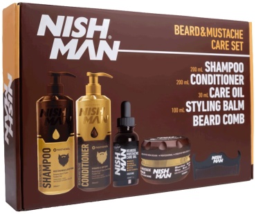 NISHMAN Beard&mustache Care Set набор для бороды и усов 2 шт по 200 мл + 100 мл + 30 мл