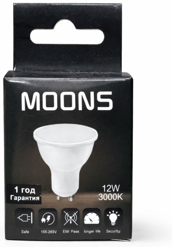 MOONS 12W GU10, светодиодная, теплый белый