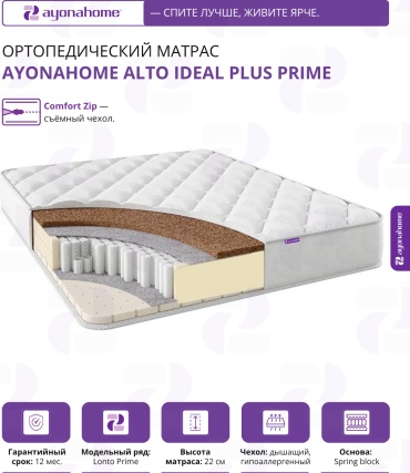 Матрас Ayonahome ALTO Ideal Plus Prime, 200x200x22 см