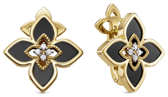 Серьги Lucente EAR-LU-585-701172 вес 6.2 г золото, оникс, фианит