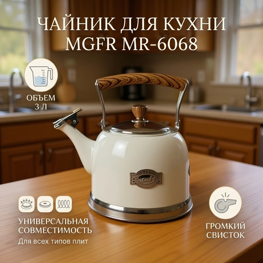 MGFR чайник MR-6068 3 л, нержавеющая сталь