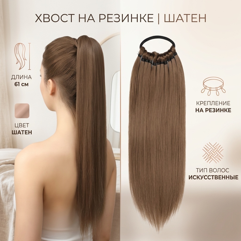 Хвост на резинке шатен женский