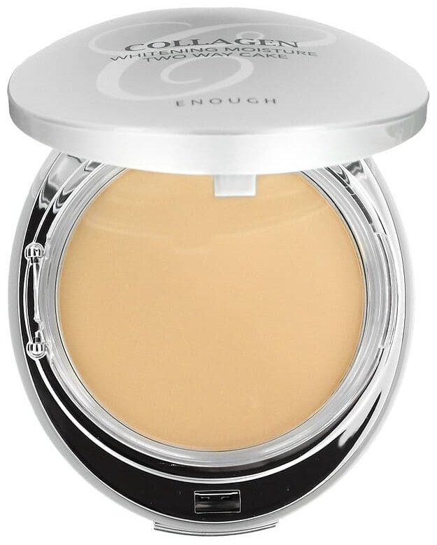 Пудра ENOUGH Collagen, Whitening Moisture Two Way Cake, SPF 28 PA ++, # 21, 26 г рассыпчатая # 21 бежевый