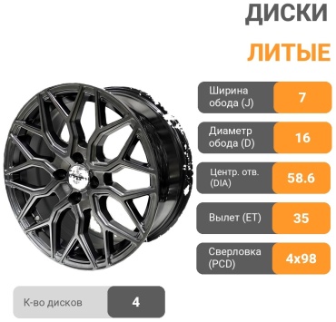 Wheels 1089 7x16/4x98 D58.6 ET35 4 диска графит