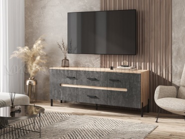 ТВ-тумба напольная МИФ Тумба ТВ Ким, 160x65x42 см, серый, коричневый