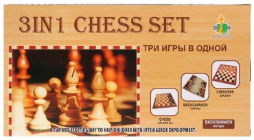 Шахматы,нарды и шашки 3 в 1 дерево 34x34 см
