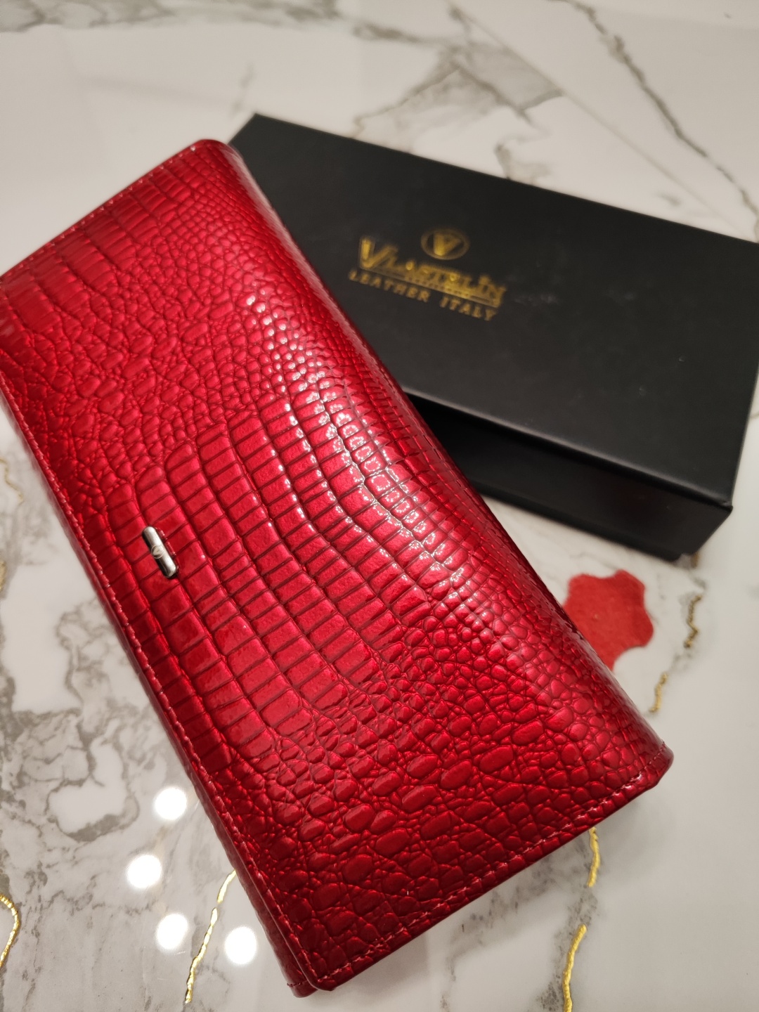 Кошелек Vlastelin металл, натуральная кожа красный
