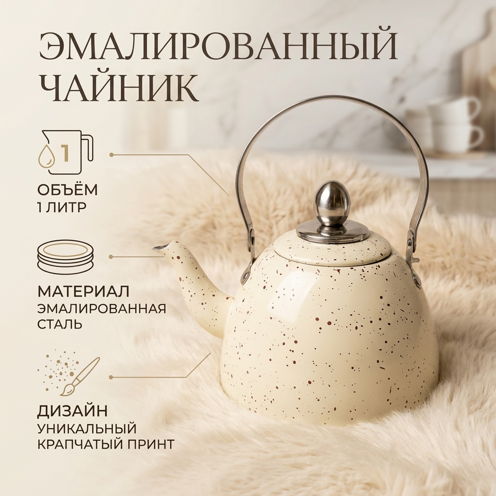 Чайник 210649 1 л, эмалированная сталь