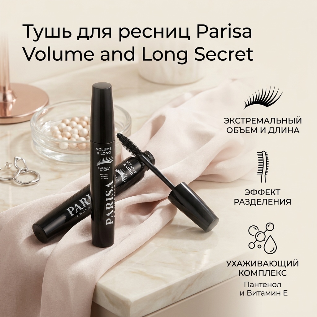 Тушь для ресниц Parisa Cosmetics Volume and Long Secret для объема, удлиняющая черный