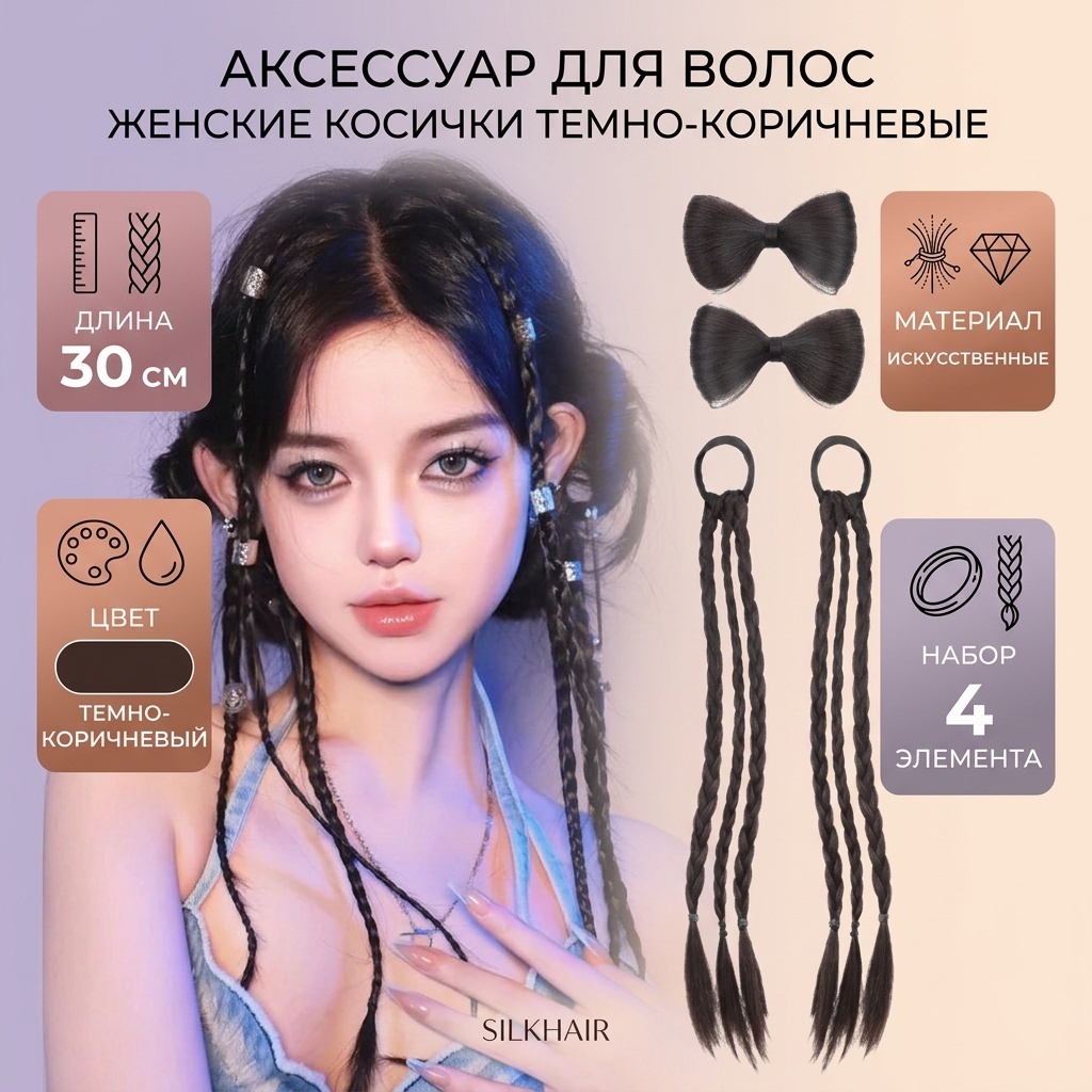 Косички темно коричневый женский