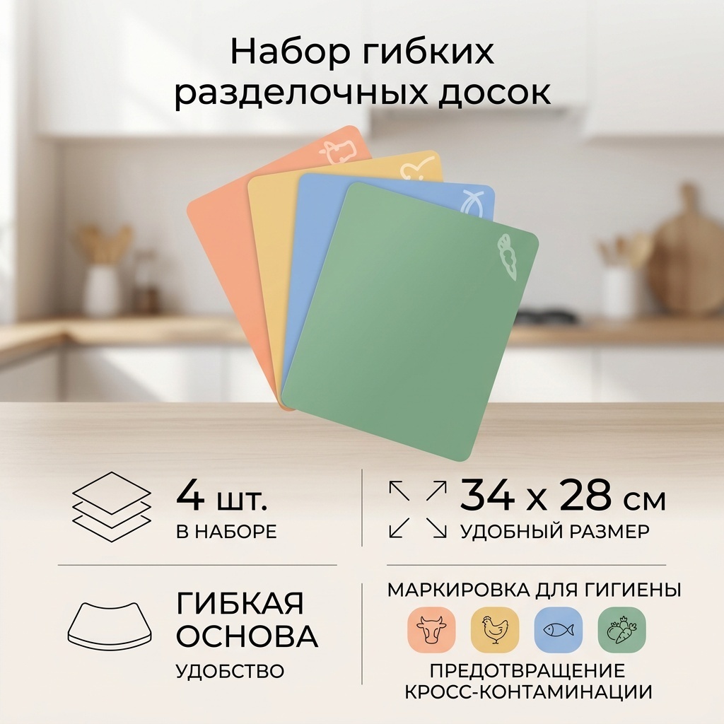 Набор разделочных досок 654814687 4 шт, пластик