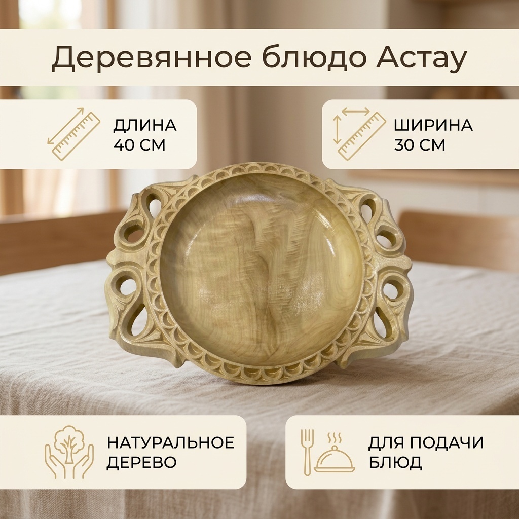 Блюдо Астау 40х30 см, дерево, 1 шт