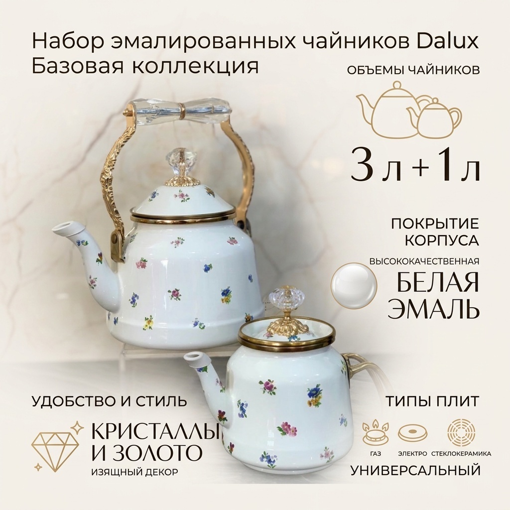 Dalux набор чайников Базовая коллекция 28031605 3 л, нержавеющая сталь, пластик, эмаль