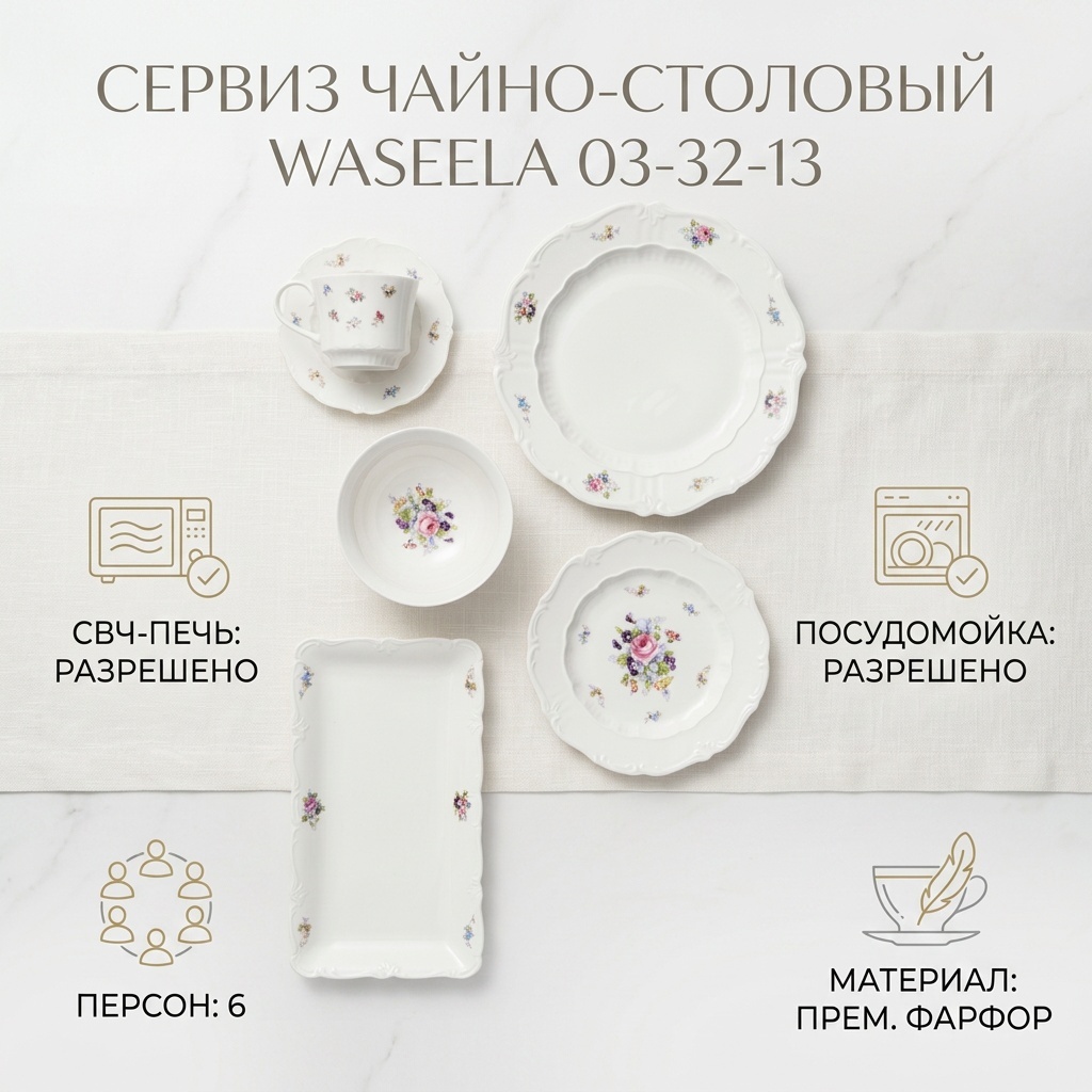 Сервиз на 6 персон WASEELA Provance, предметов: 32, чайно-столовый, фарфор