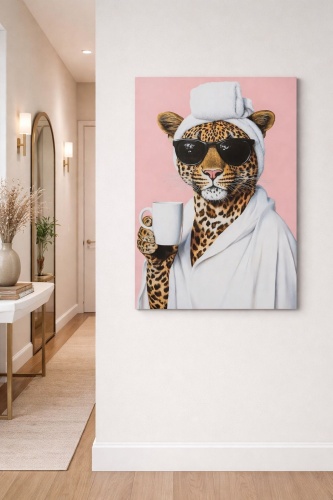 Araystudio.kz картина интерьерная на холстe с леопардом «Morning Chic» 50x70 см