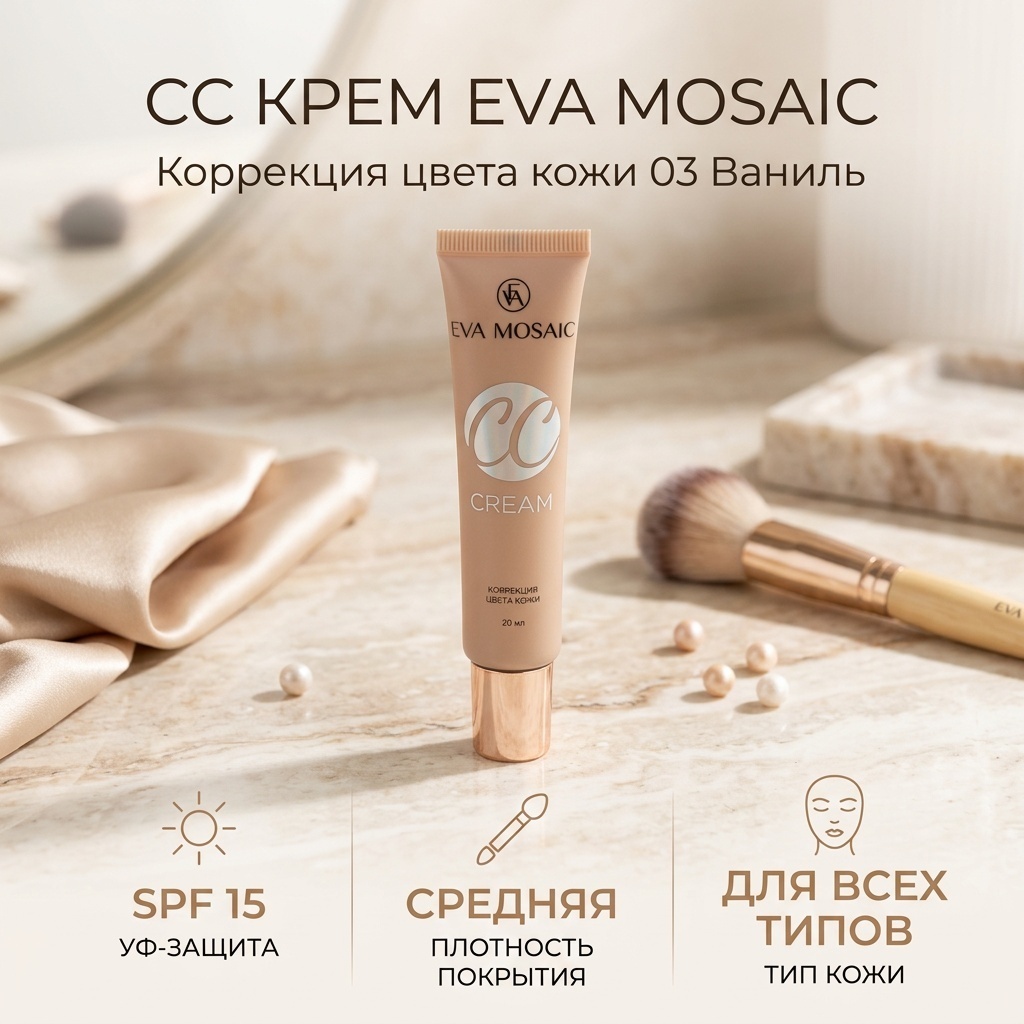 EVA MOSAIC Коррекция цвета кожи СС крем 03 Ваниль 20 мл